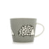 Gray mug with hedgehog design on a white background