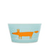 A light blue ceramic bowl featuring a stylized orange fox illustration on the side, set against a plain white background.