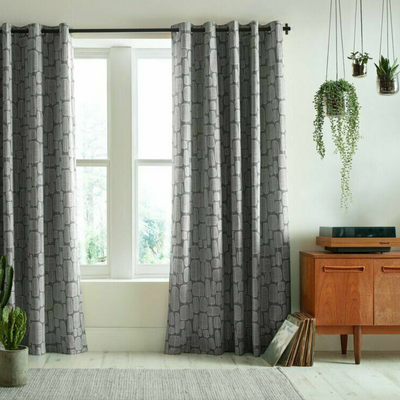 MissPrint Little Trees Smoke Grey Lined Curtains