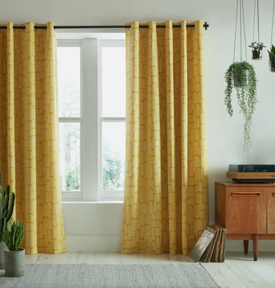 MissPrint Little Trees Yellow Lined Curtains