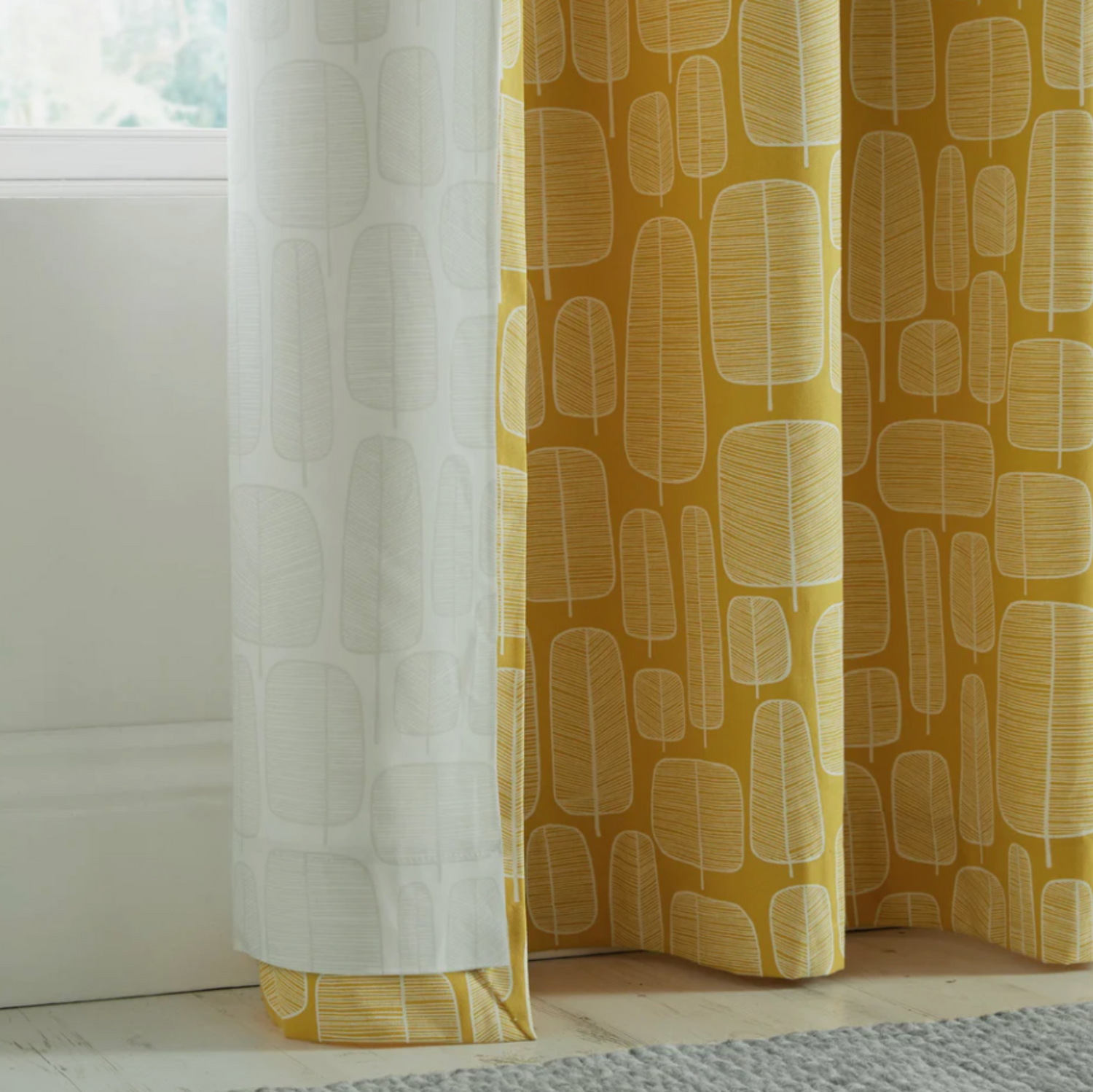 MissPrint Little Trees Yellow Lined Curtains Lined