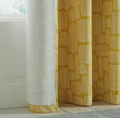 MissPrint Little Trees Yellow Lined Curtains Lined