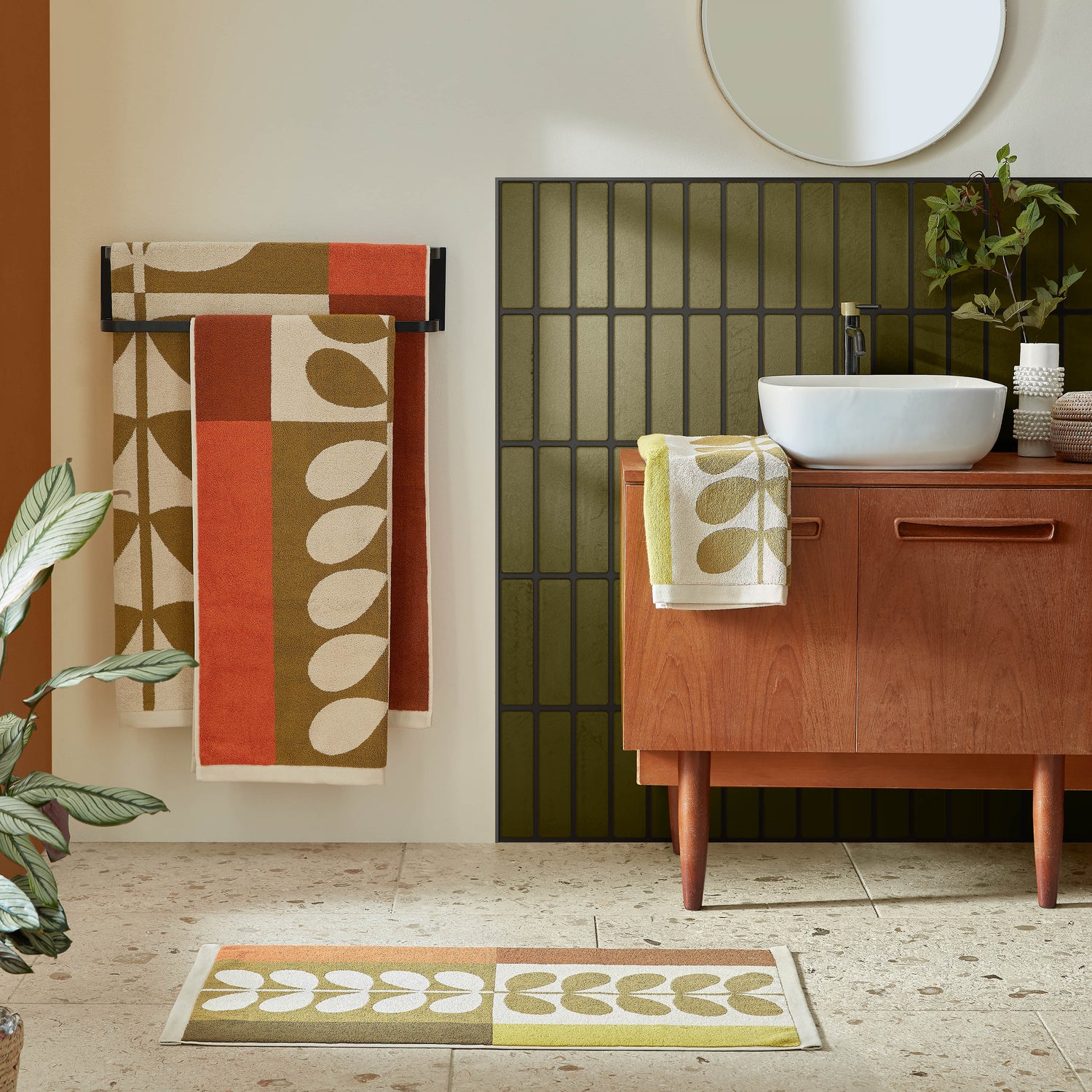Orla Kiely Stem Check Bath Towels Hazel Ochre