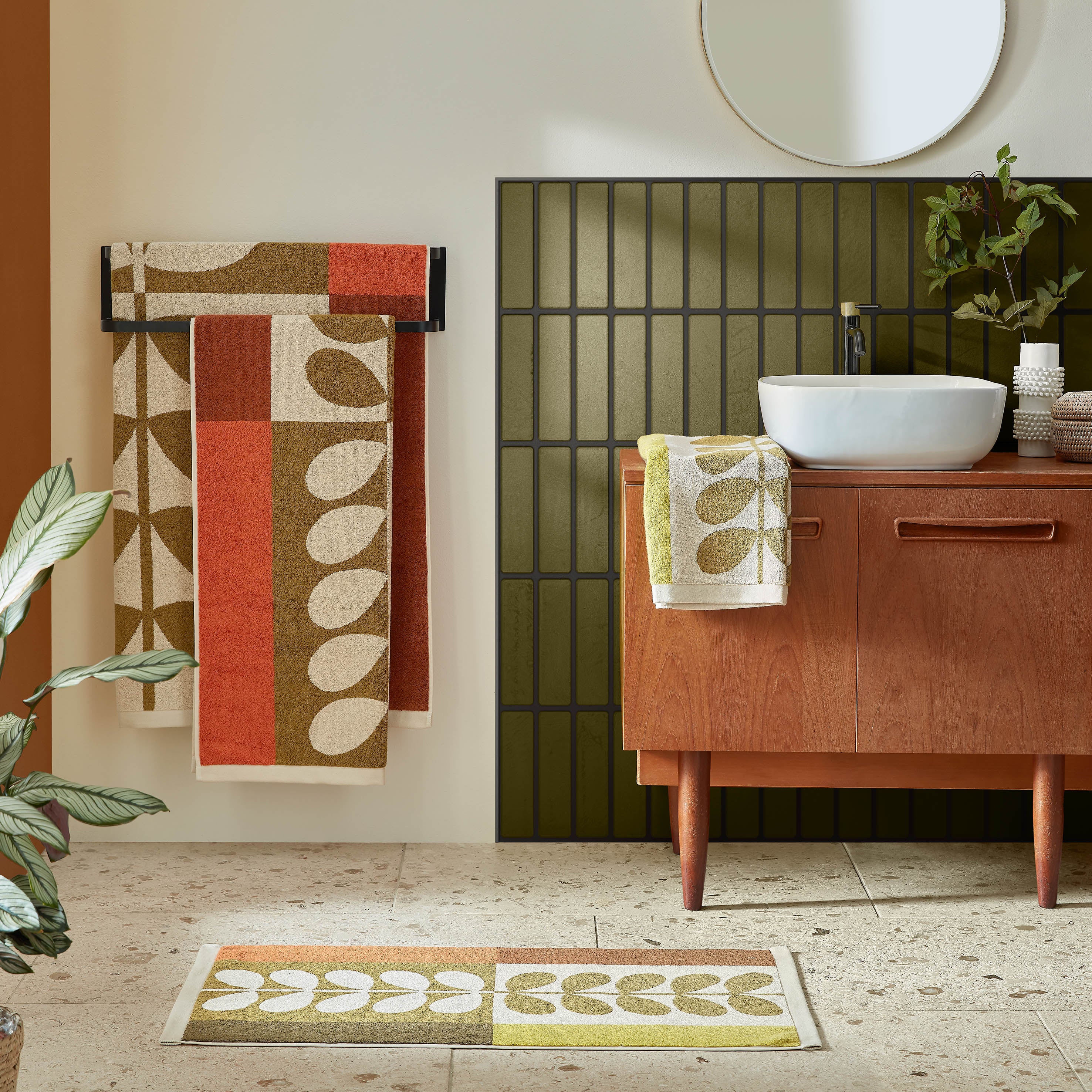 Orla Kiely Stem Check Bath Towels Hazel Ochre