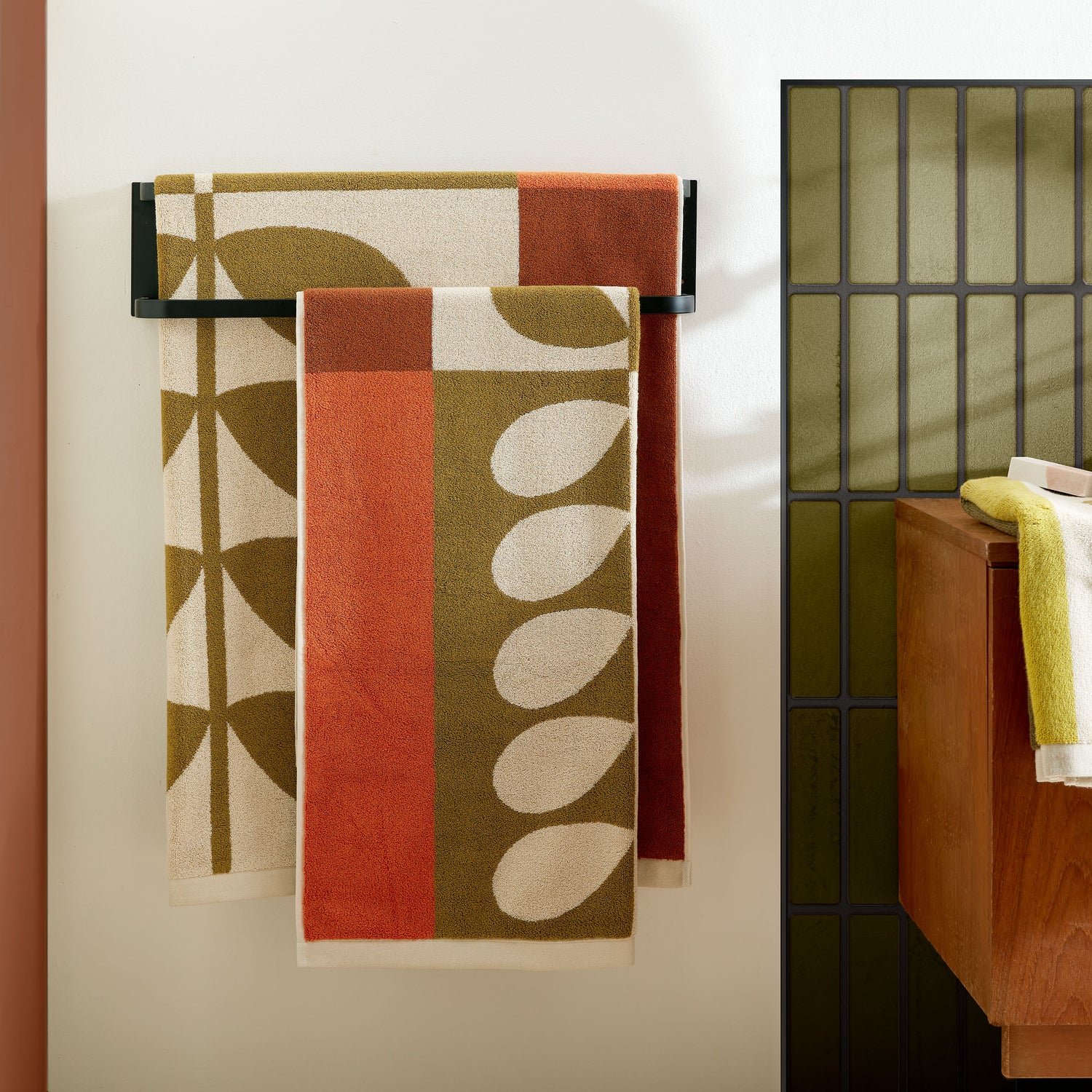Orla Kiely Stem Check Bath Towels Hazel Ochre