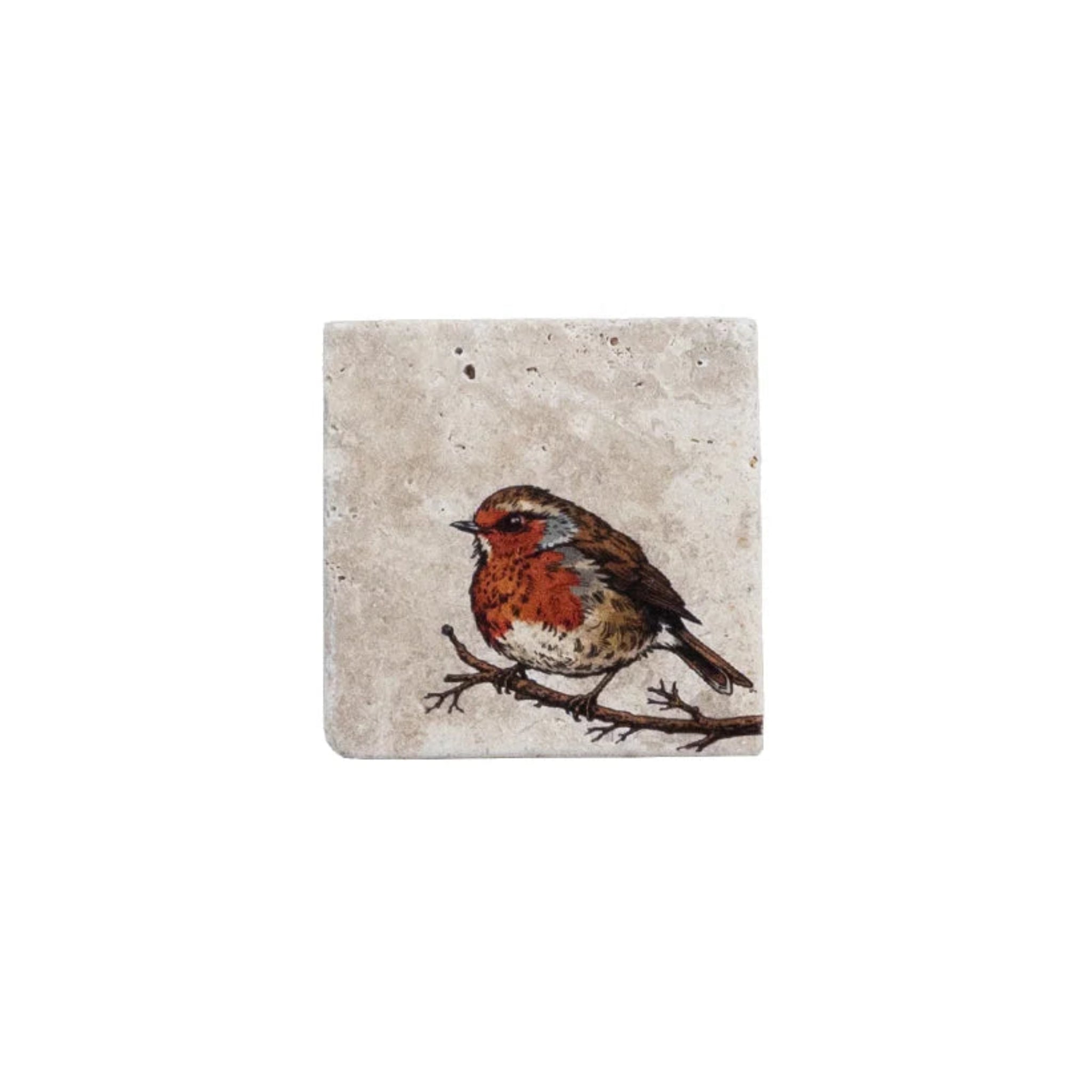 Stone coaster with a robin on