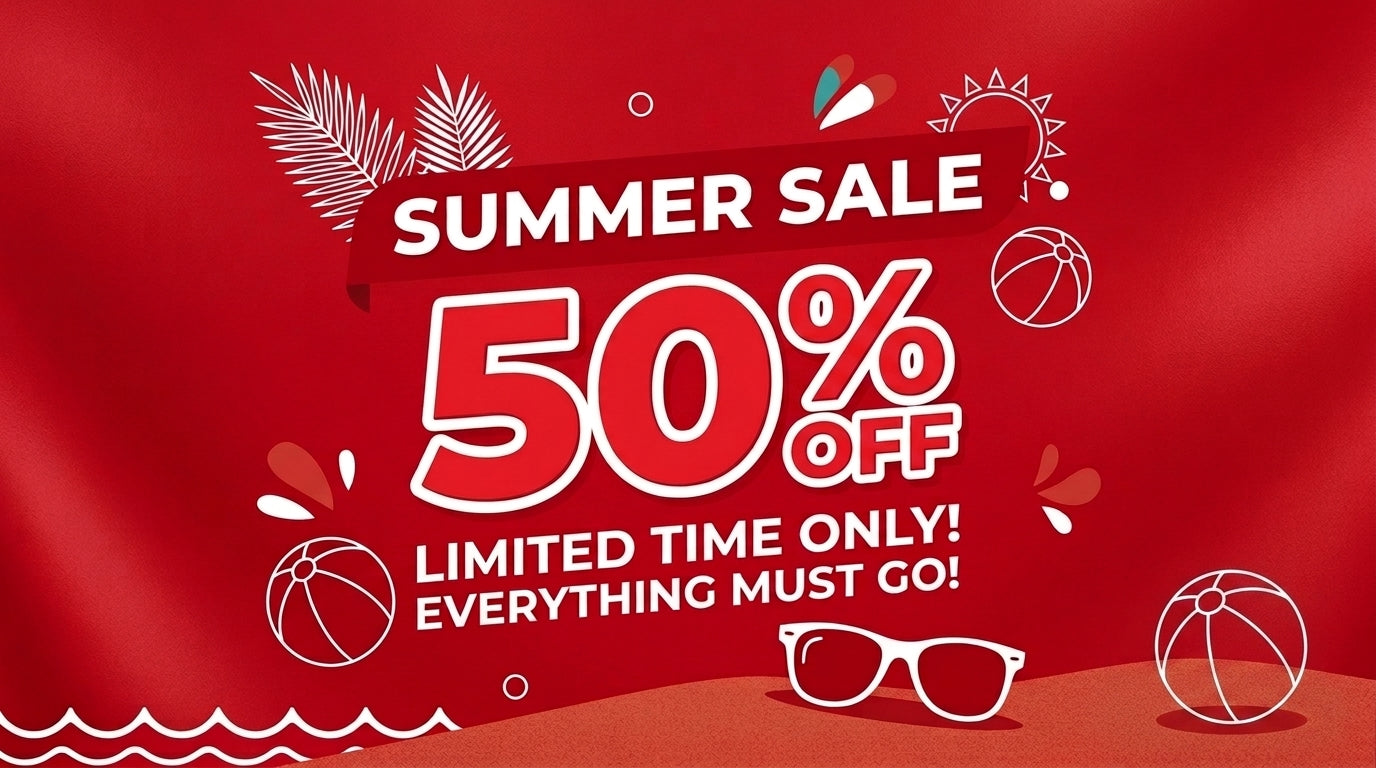 a red sign with white text and sunglasses