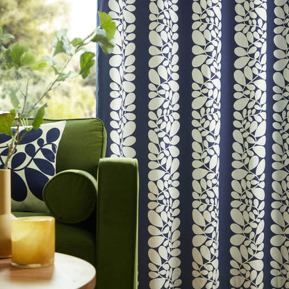 Orla Kiely Sycamore Stripe Lined Eyelet Curtains Spruce Blue