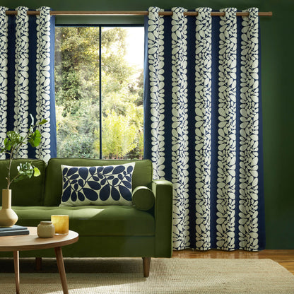 Orla Kiely Sycamore Stripe Lined Eyelet Curtains Spruce Blue