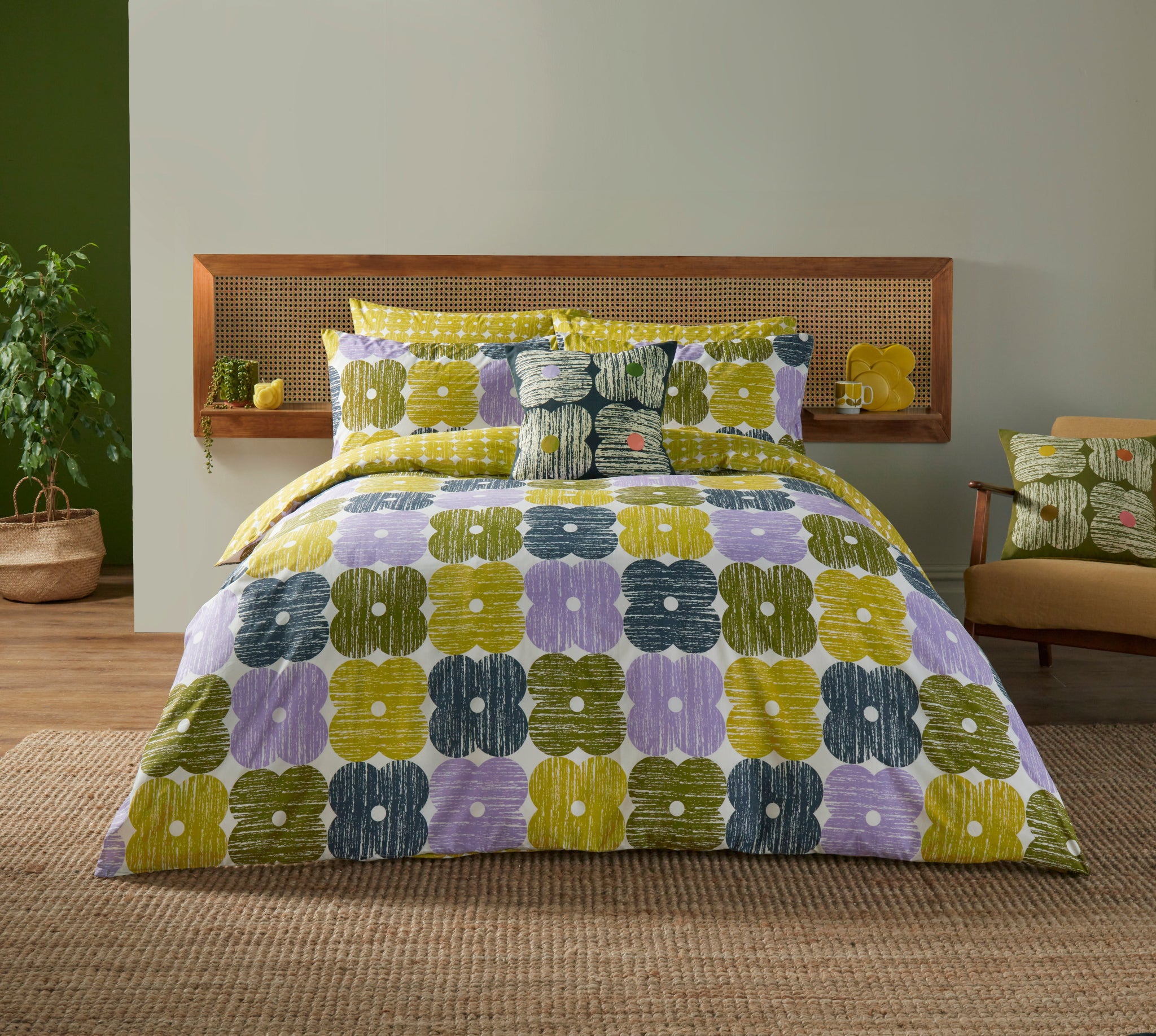 Orla Kiely Texture Flower Lilac Moss Duvet Cover Set