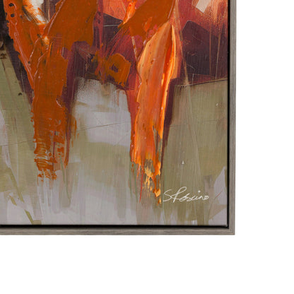 Abstract painting with orange and beige colors on a white background