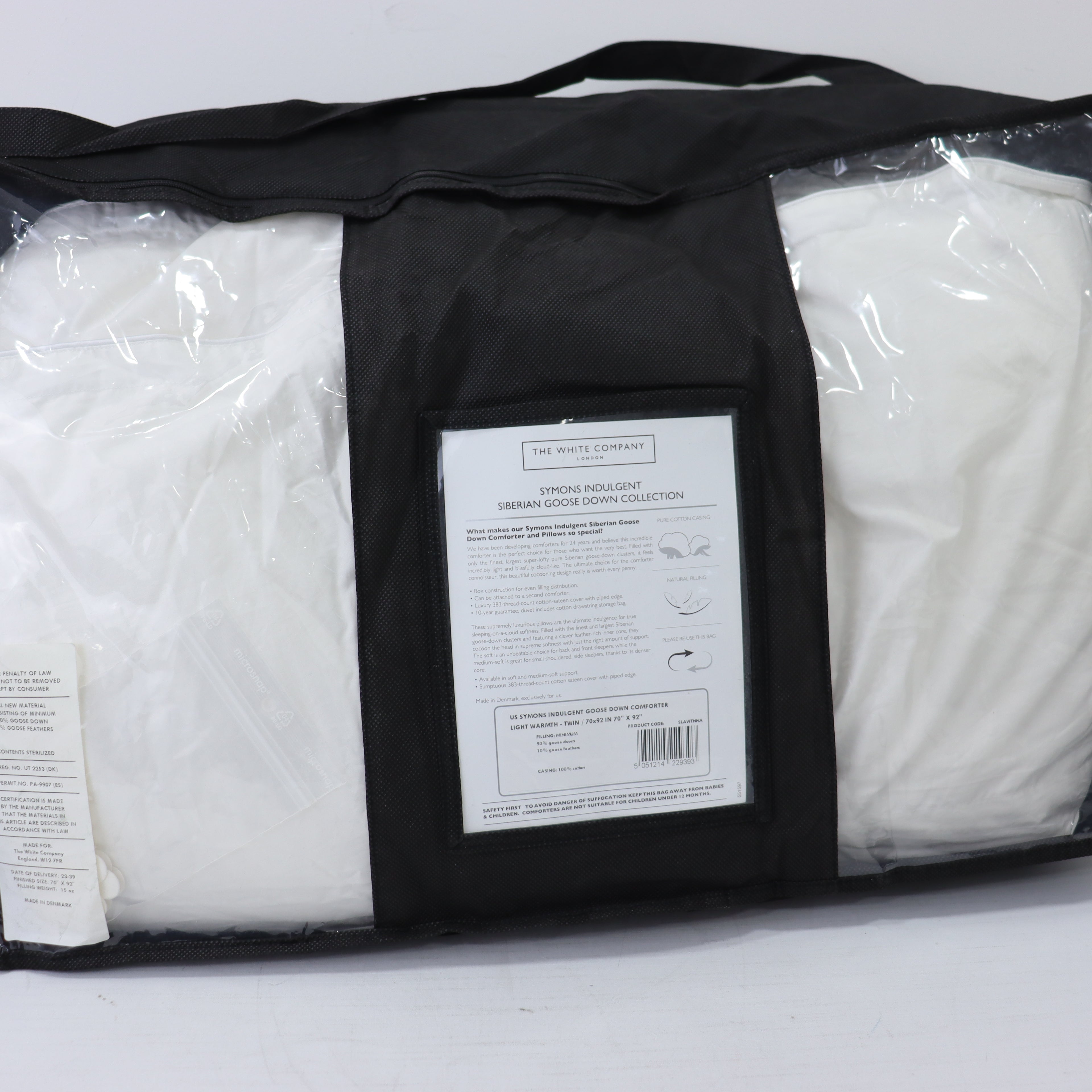 The White Company Symons Siberian Goose Down Comforter Light Warmth Twin 70x92"