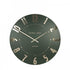 Green wall clock with gold accents on a white background