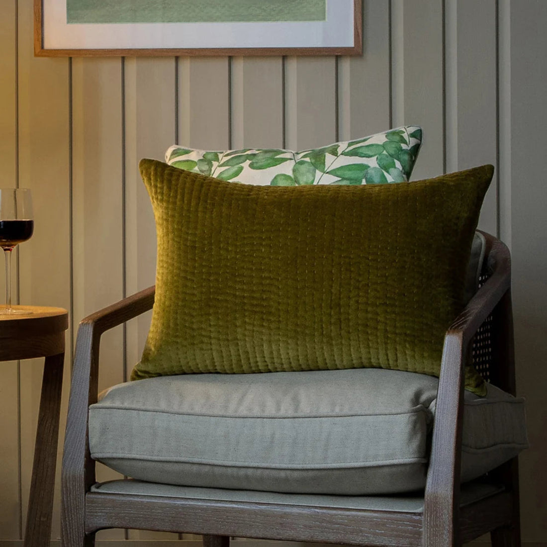Voyage Maison Haze Embroidered Velvet Cushion Cover Olive 40cm x 60cm