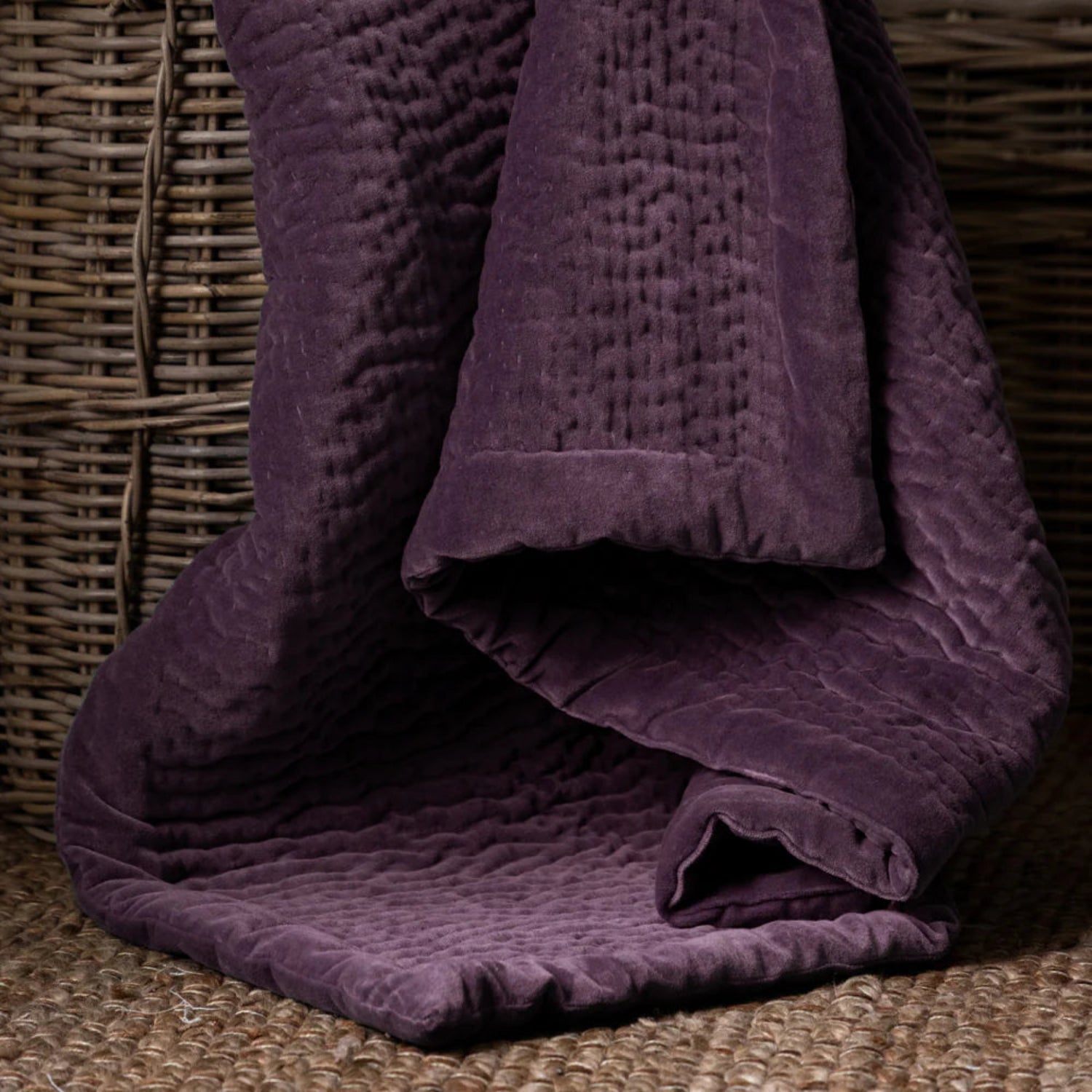 Voyage Maison Haze Velvet Quilted Throw Plum