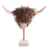 Decorative head of a highland cow with twigs on a white background