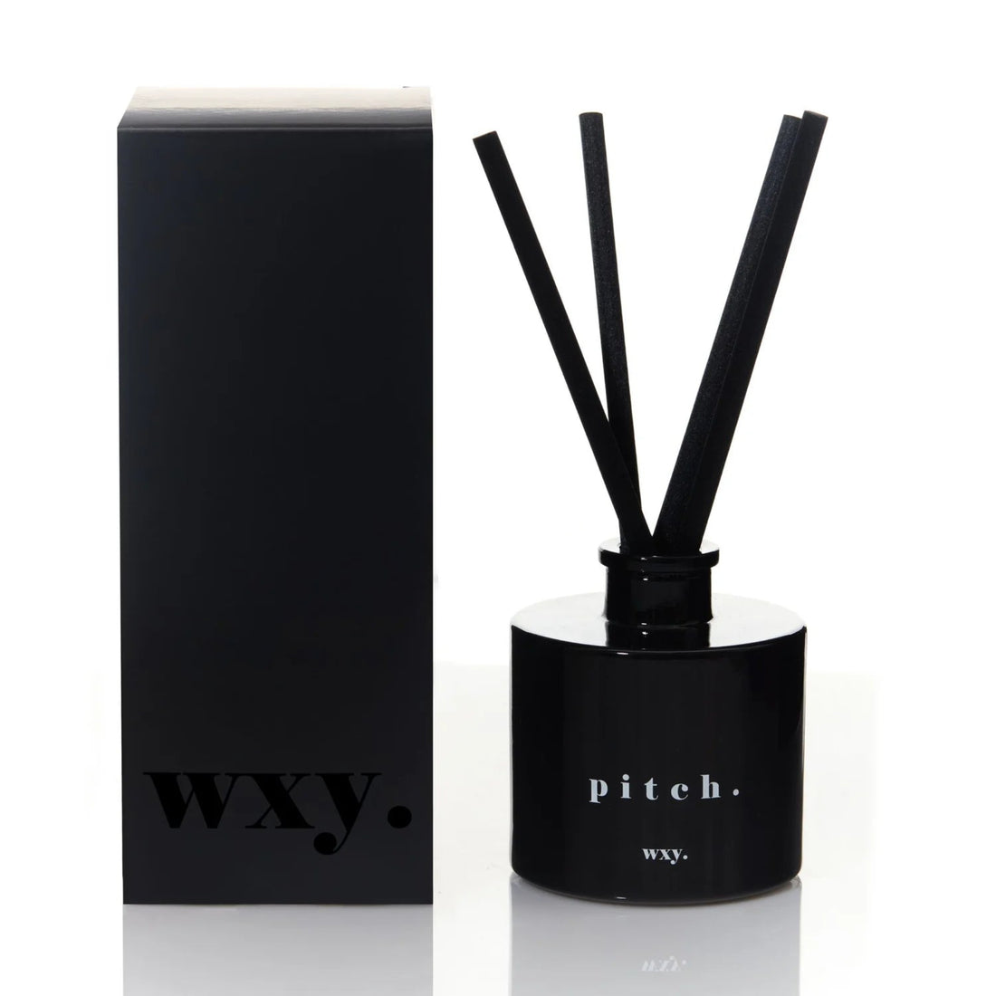 Black diffuser with sticks and packaging labeled &