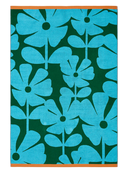 Orla Kiely Wildflower Towels Blue Lagoon