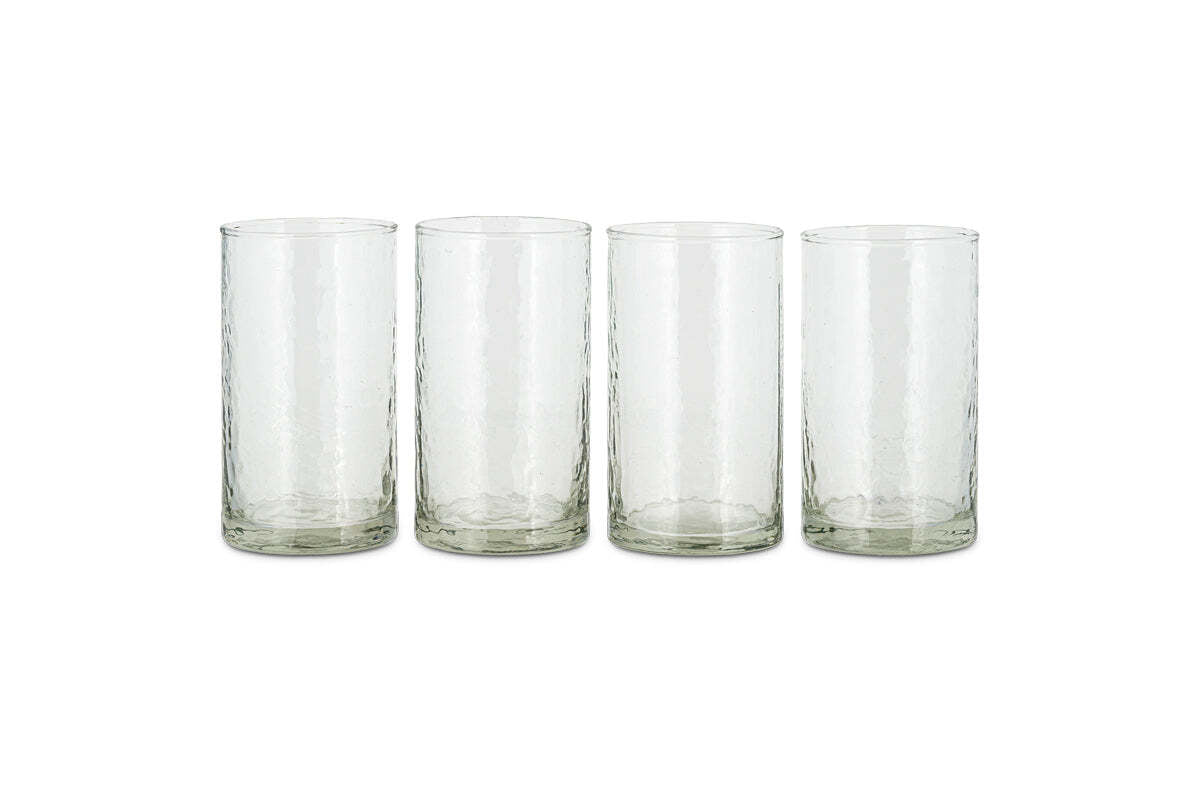 a row of glasses on a white background