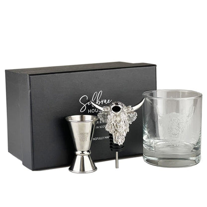 Selbrae House Highland Cow Glass, Pourer &amp; Jigger Set