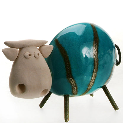 Enigma Ceramic Happy Cow Sculpture Blue