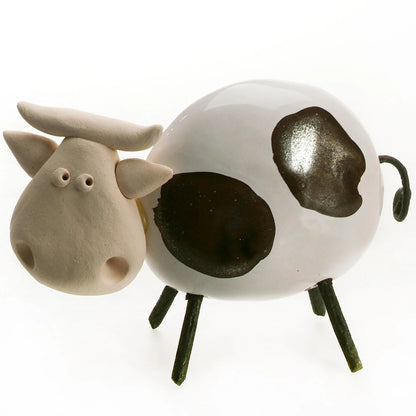 Enigma Ceramic Happy Cow Sculpture White &amp; Black