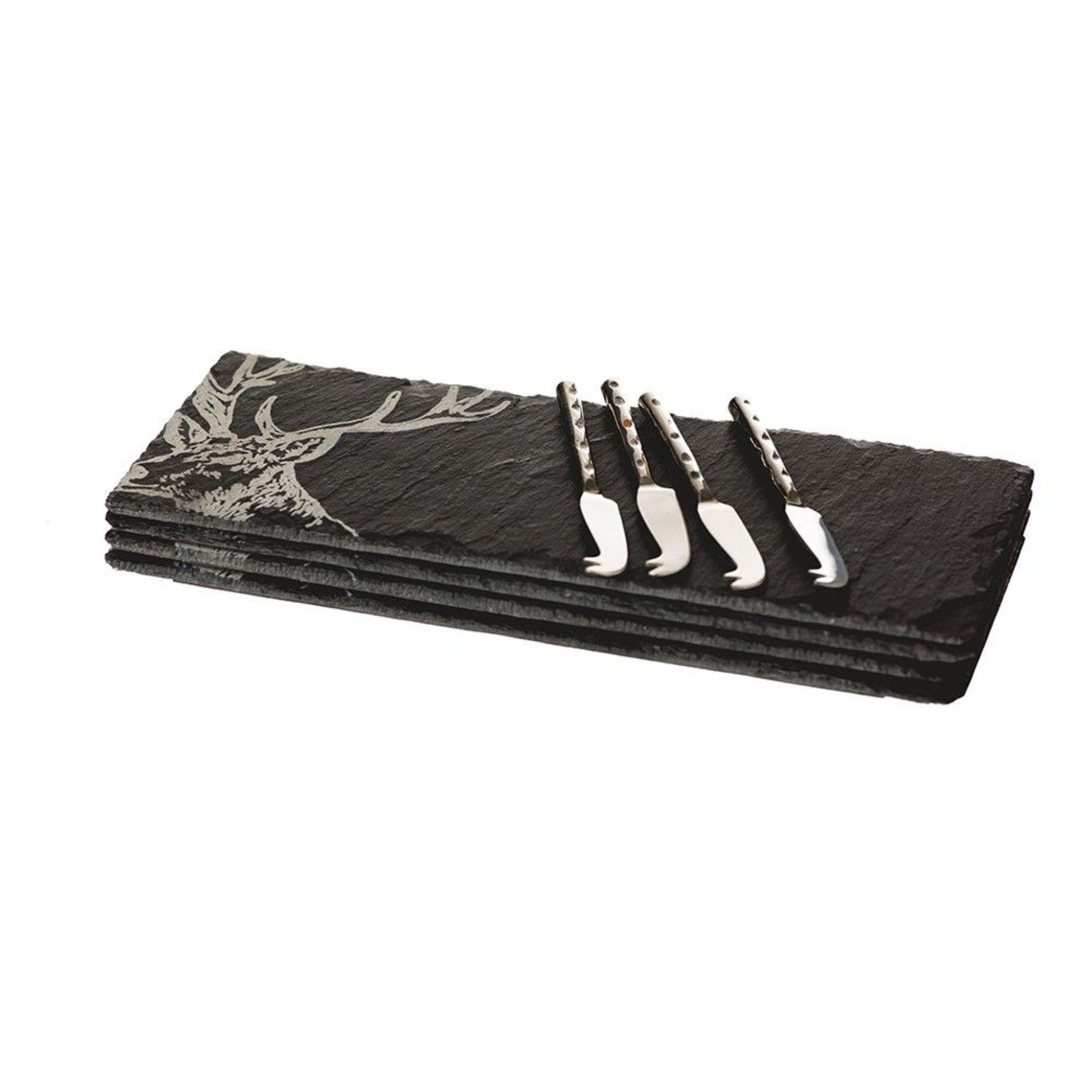 Selbrae House 4 Slate Mini Stag Cheese Board &amp; Knife Set