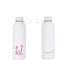 Two white water bottles with flamingo design and &