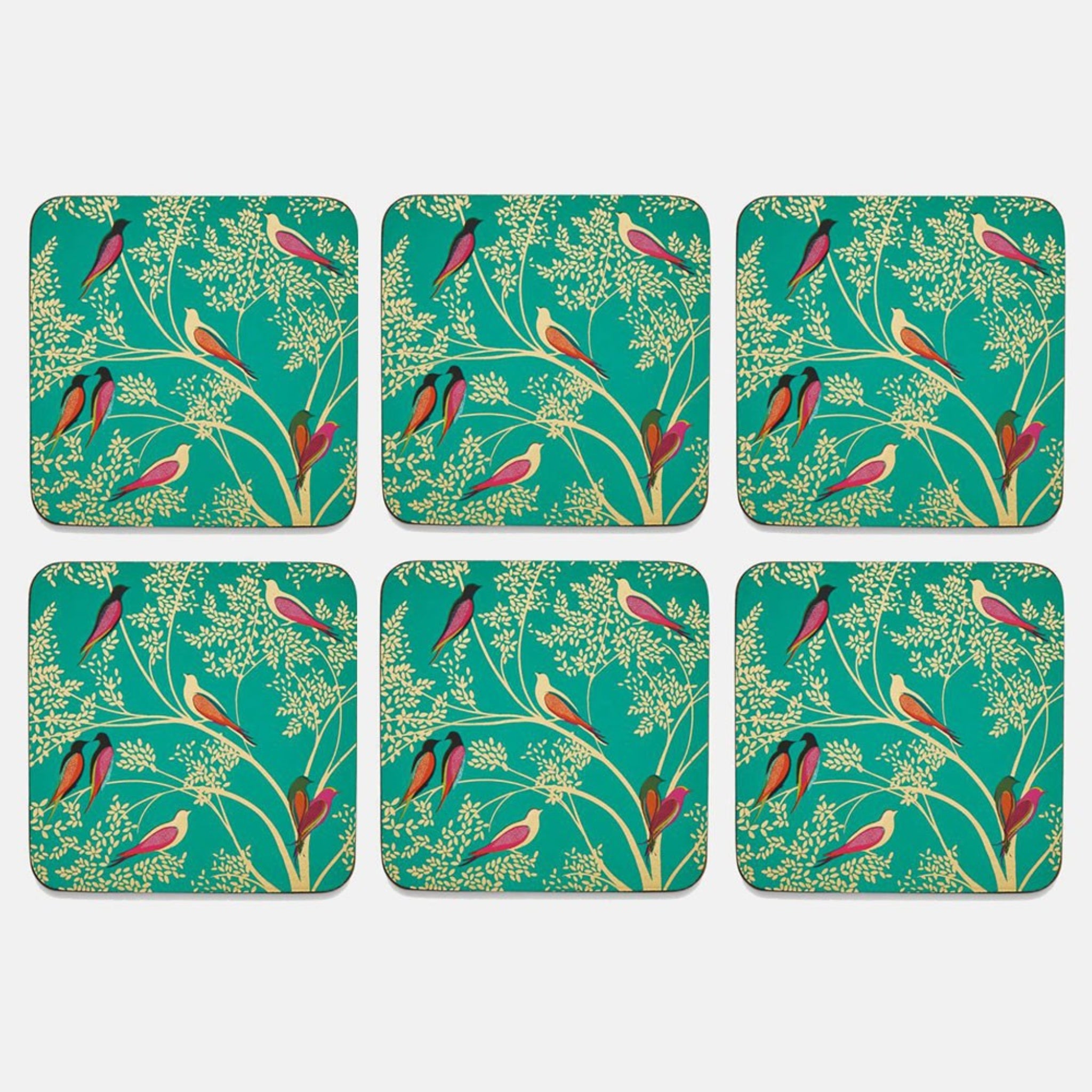 Sara Miller Green Birds Set of 6 Coasters