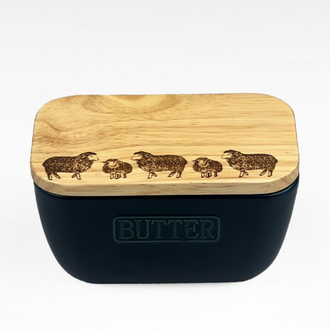 Selbrae House Sheep Oak and Ceramic Butter Dish - Blue