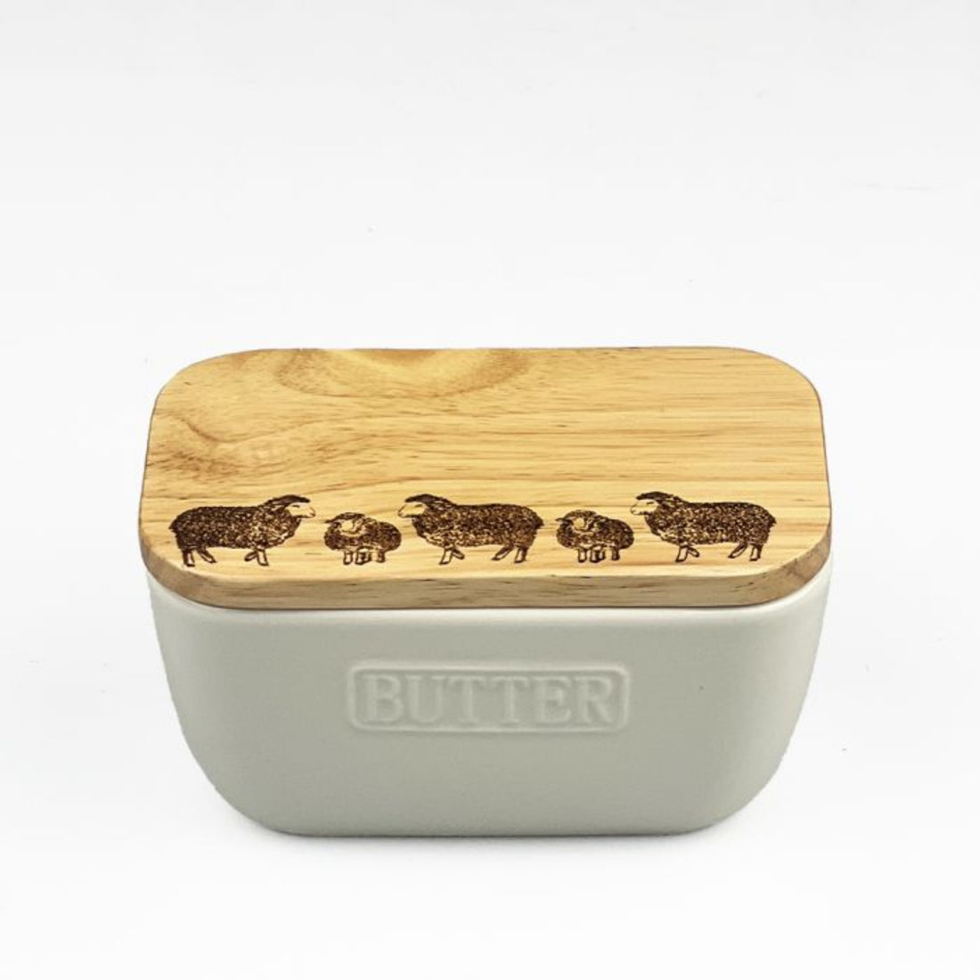 Selbrae House Sheep Oak and Ceramic Butter Dish - White