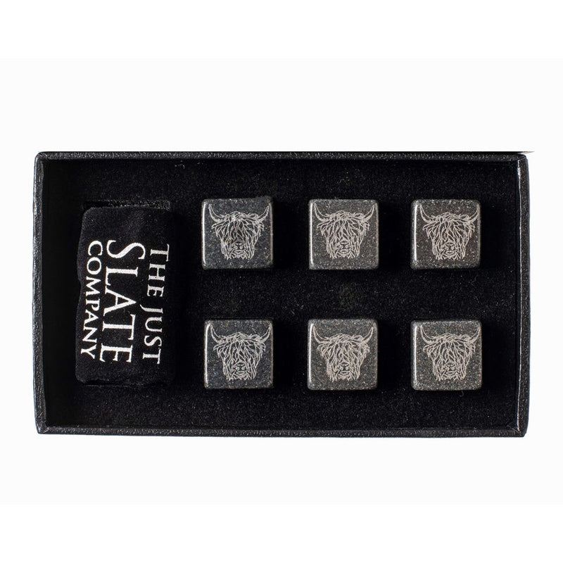 Just Slate Company Highland Cow Set of 6 Whiskey Stones