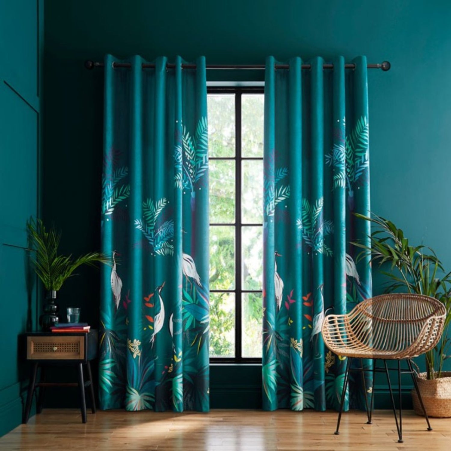 Sara Miller Teal Heron Velvet Curtains - Packing Opened