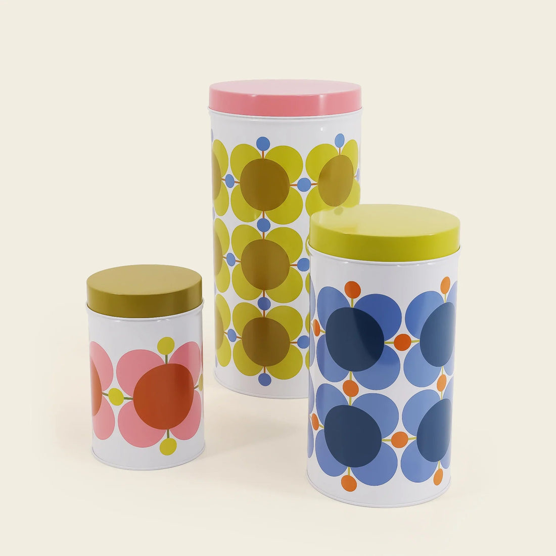 Orla Kiely Nesting Canister Tins in Set of 3 Atomic Flower
