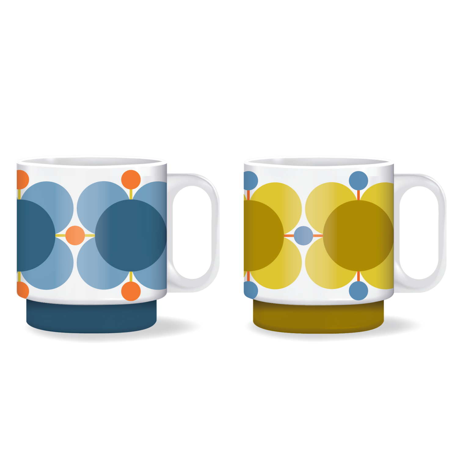 Orla Kiely Atomic Flower Set of Two Mugs Sky &amp; Sunflower 330ml