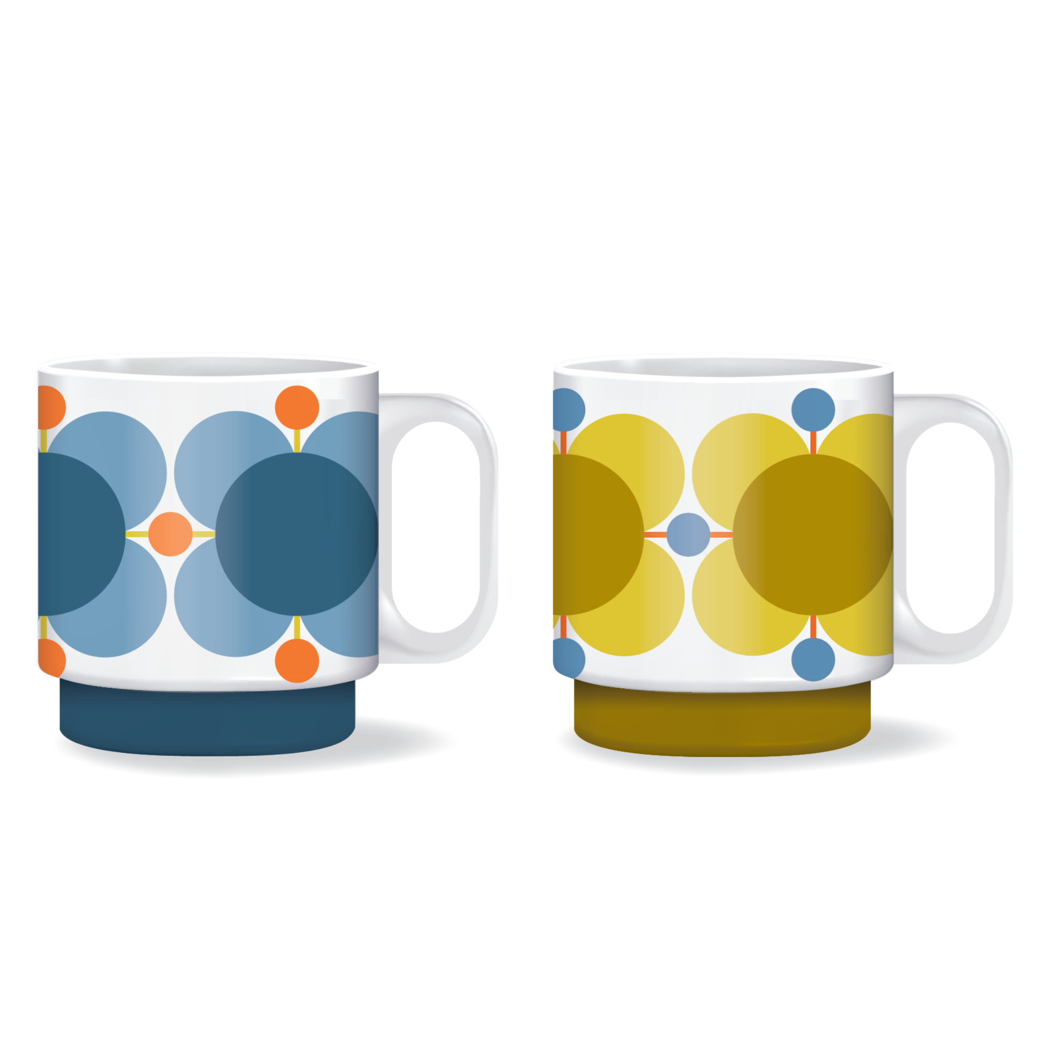 Orla Kiely Atomic Flower Set of Two Mugs Sky &amp; Sunflower 330ml