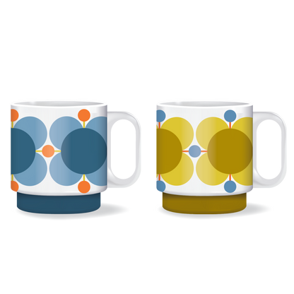 Orla Kiely Atomic Flower Set of Two Mugs Sky &amp; Sunflower 330ml