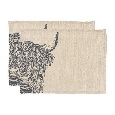 Just Slate Company/ The Linen Table 2 Highland Cow Linen Placemats