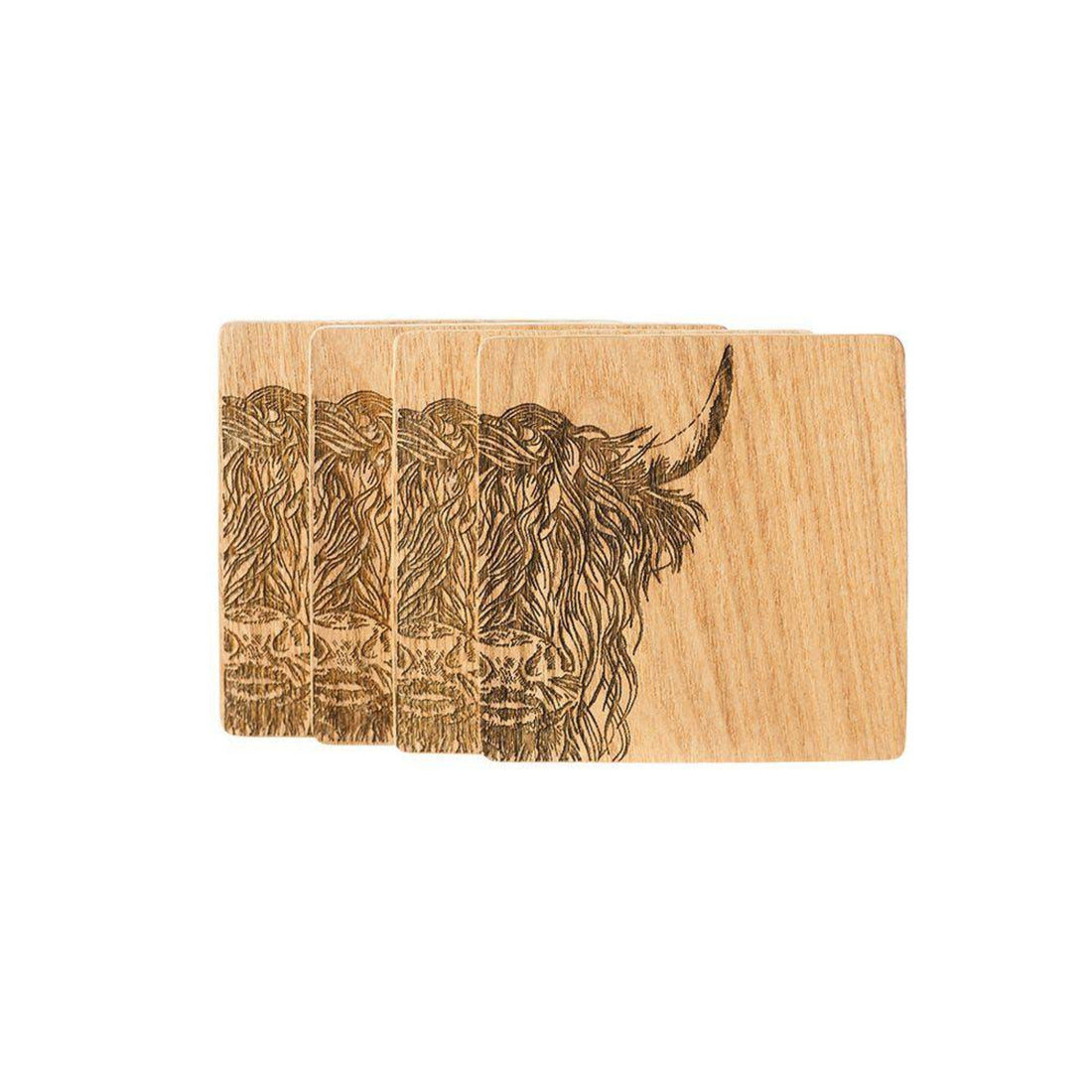 Selbrae House Highland Cow Veneer Coasters Set of 4