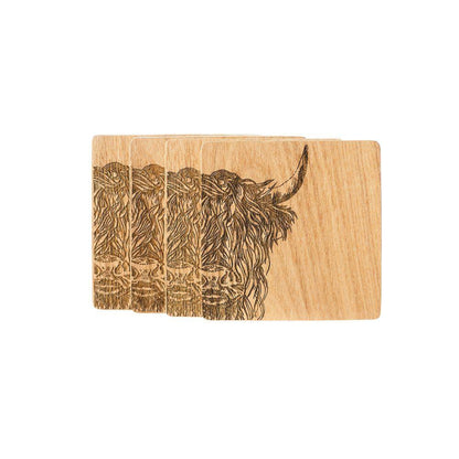 Selbrae House Highland Cow Veneer Coasters Set of 4