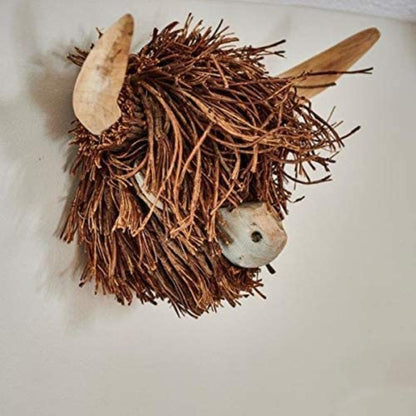 Voyage Maison Highland Cow Head Wooden Wall Sculpture Willow Wood &amp; Rattan Sculptures