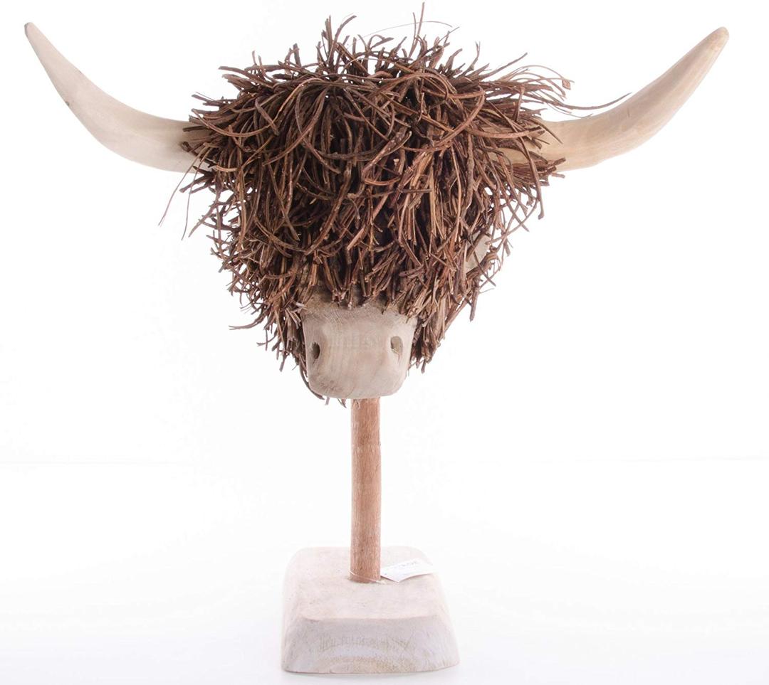 Voyage Maison Highland Cow Wooden Sculpture With Stand