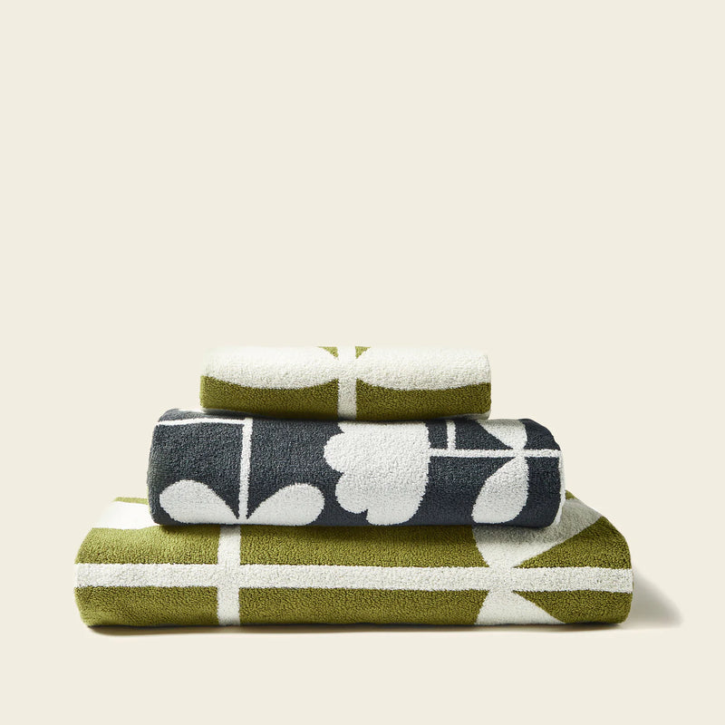 Orla Kiely Cut Stem Towels Moss/Charcoal
