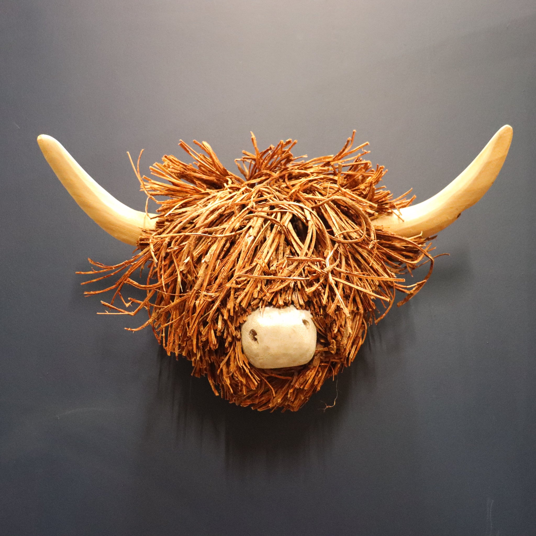 Voyage Maison Highland Cow Wooden Wall Sculpture Willow Wood &amp; Rattan