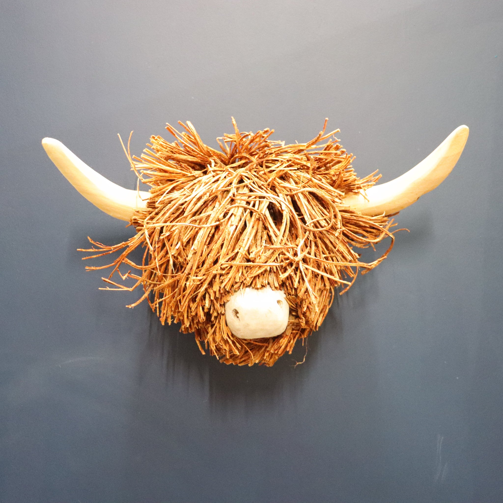 Voyage Maison Highland Cow Wooden Wall Sculpture Willow Wood &amp; Rattan