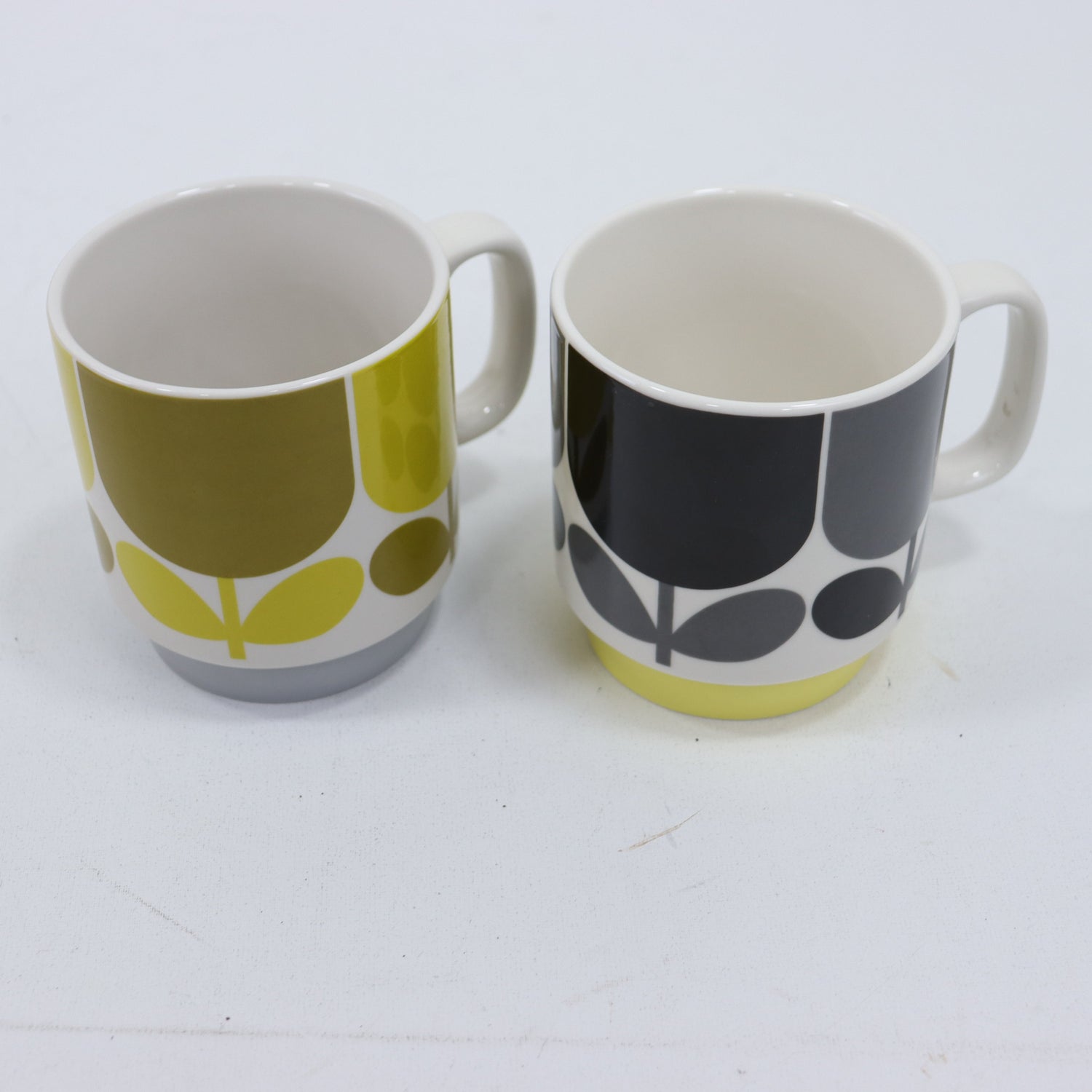 Orla Kiely pair of stacking mugs seconds slate &amp; ochre 