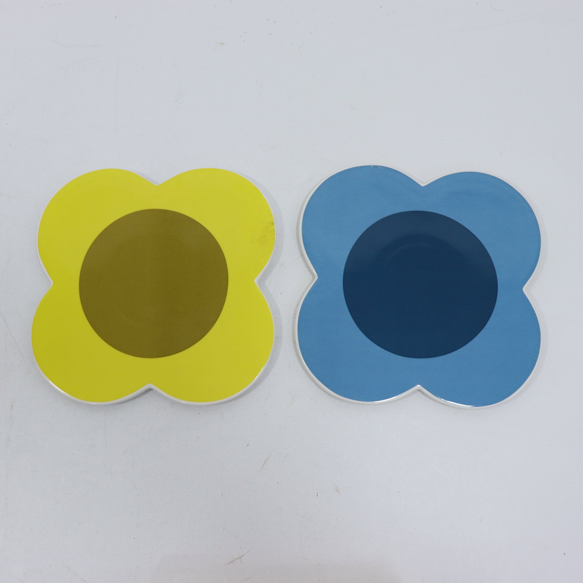 Orla Kiely Set of Two Ceramic Trivets Sunflower Yellow &amp; Sky Blue SECONDS