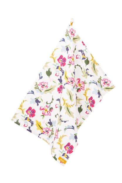 Joules Floral &amp; Striped Cotton Tea Towels, Set of 3, Pink/Multi