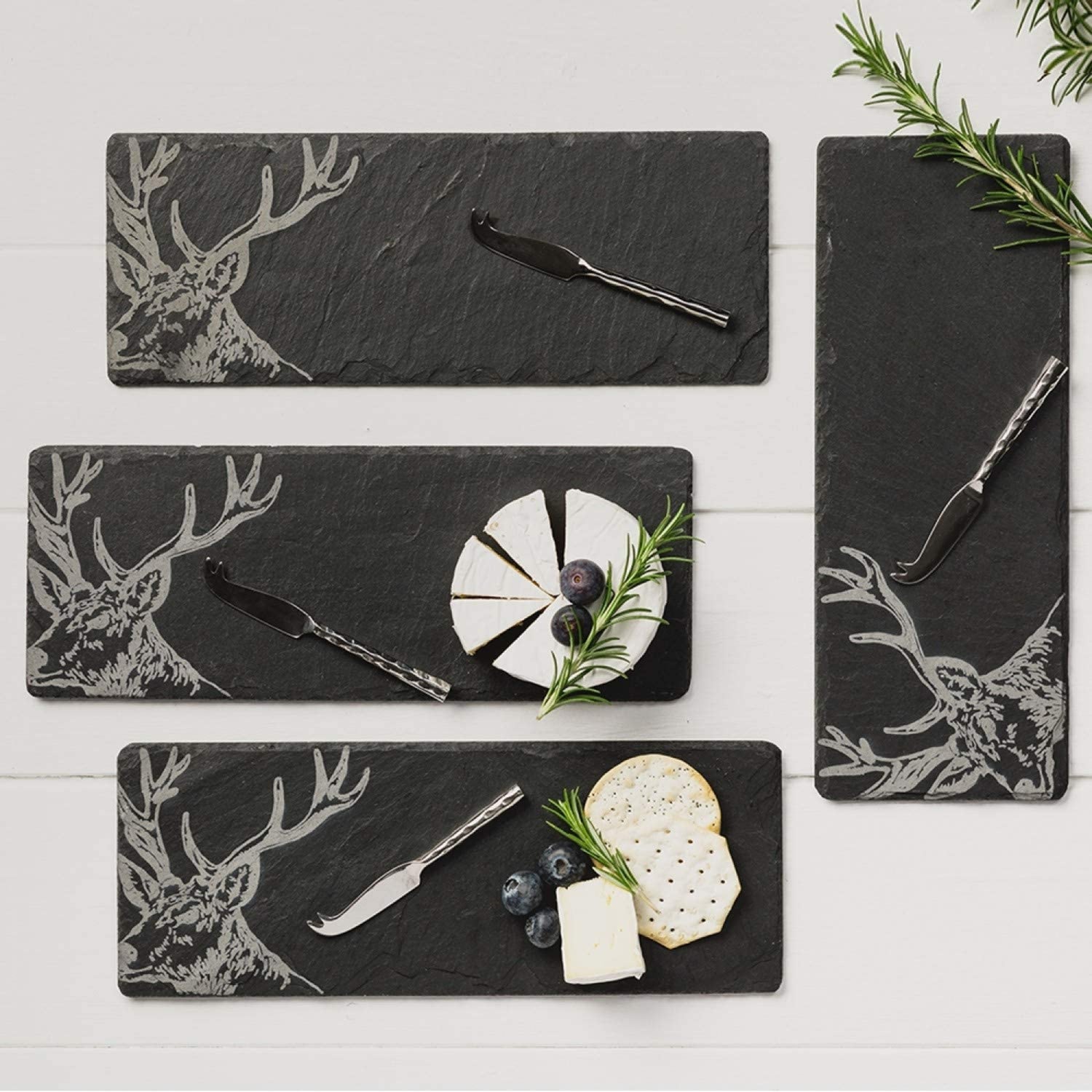 Selbrae House 4 Slate Mini Stag Cheese Board &amp; Knife Set