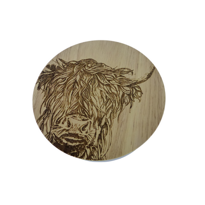 Selbrae House Highland Cow Oak &amp; Ceramic Storage Jar Small White